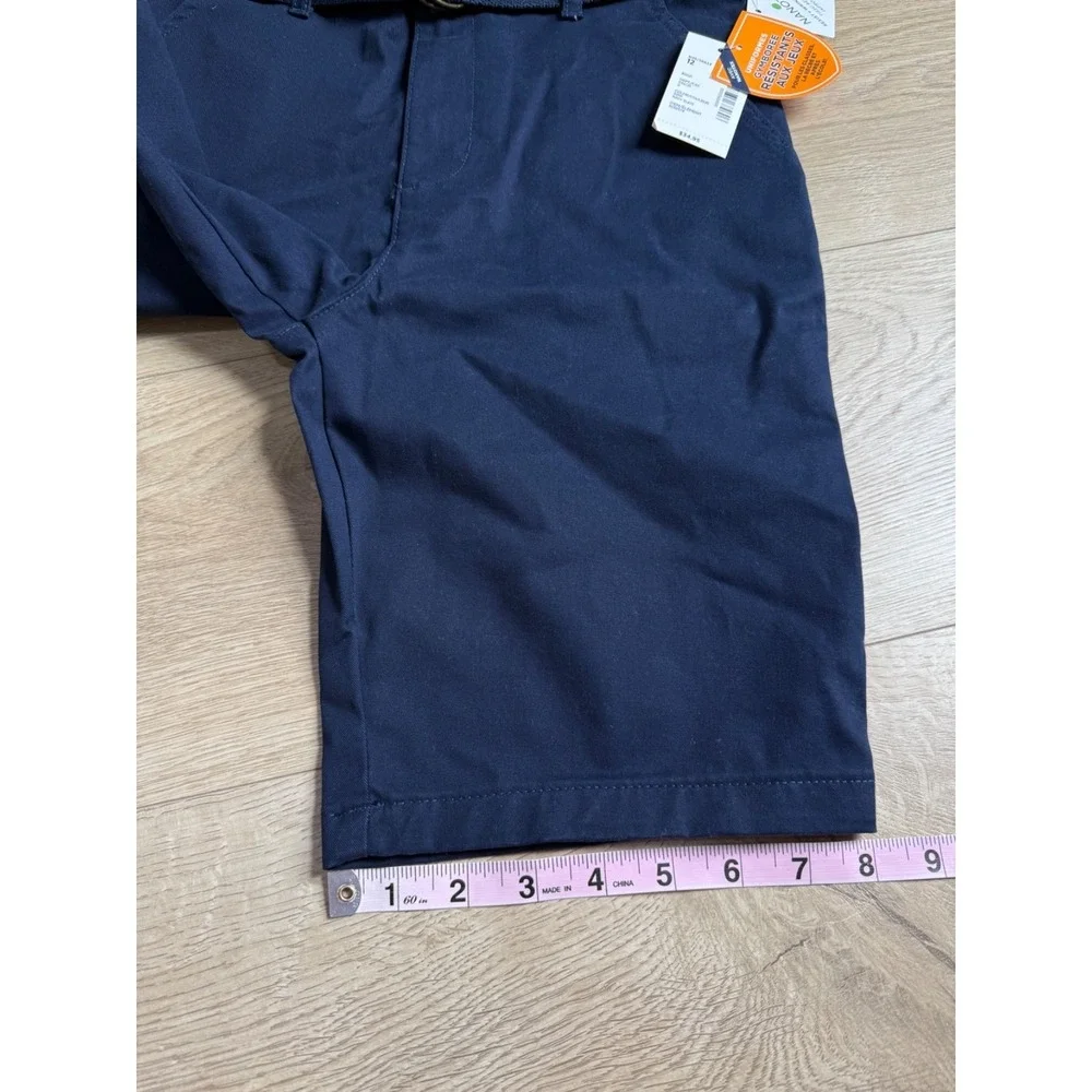 NWT Kids Boys nanotex Gymboree uniforms navy blue belted chino shorts size 12